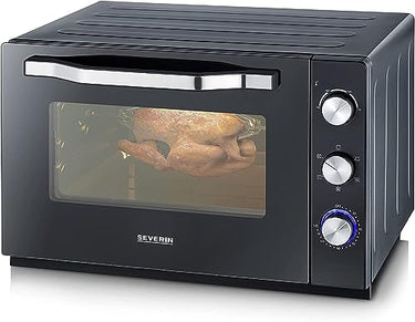 SEVERIN Back- und Toastofen mit Umluftfunktion, Backofen mit Grillrost, Backblech, Drehspieß und Pizzastein, vielseitiger Heißluftofen mit 60 Kapazität, 2.200 W, schwarz, TO 2073 im Sale